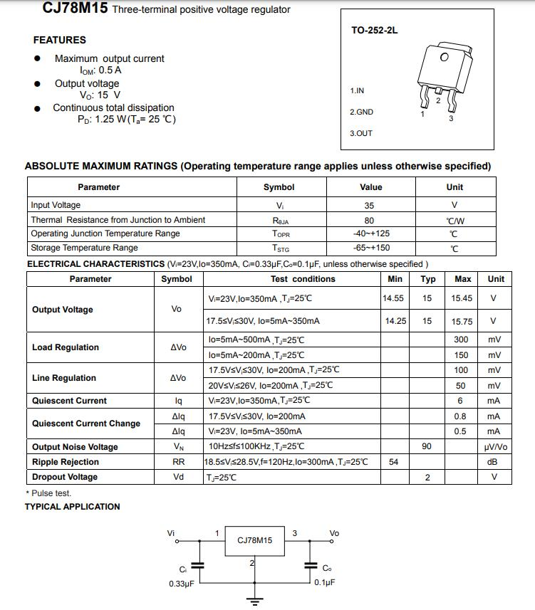 线性稳压器和LDO JSCJ CJ78M15特性参数及封装规格图